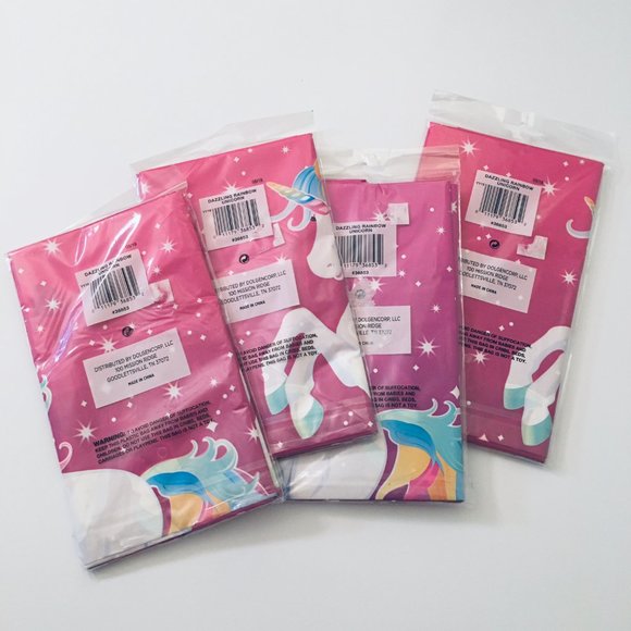 Lot of 4 Pink Unicorn Party Plastic Tablecovers - Picture 2 of 9